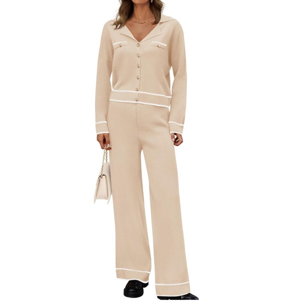 ZESICA Knit Two‑Piece Lounge Set – Sweater Top & Wide‑Leg Pants – M NWT - Picture 4 of 10